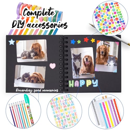 Kid Scrapbook DIY Photo Album Hard Cover Scrapbook Kit for Kids Instant Camera Print Paper with DIY Accessories (Pink) - color: Pink