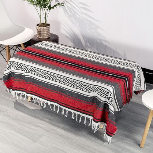 Airooglee 69" L x 51" W Large Mexican Blanket - Perfect as Yoga Outdoor Beach Serape Picnic Camping Woven Blanket, Boho Home Décor - Red - color: Red