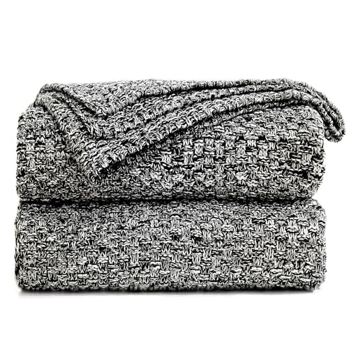 Longhui bedding 소파용 블랙 니트 담요, 부드럽고 아늑한 세탁기 세탁 가능한 100% 면 소파 케이블 니트 담요, 무게 1.8kg(4파운드), 152.4 x 203.2cm(60 x 80인치) 오버사이즈, 블랙 화이트 색상 - color: 2-블랙., size: 60" x 80", Oversized