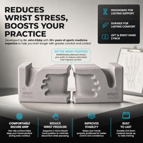 WRISTBuddy® Yoga Blocks 2 Pack, High Density Non-Slip, Hand-Shaped Design | 60% less wrist pressure —patented hand-shaped design eases wrist discomfort for yoga, Pilates, push-ups, planks & handstands. - color: Gray