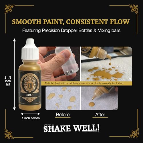 Ludus Bellum Miniature Paint Gold Color 18ml Precision Dropper Bottle | Professional Acrylic Paint for Miniatures & Models, Provides Quality Acrylic Tones and Shades for Warhammer 40K D&D Figures - color: Gold