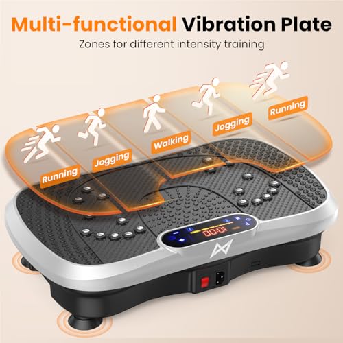 AXV Vibration Plate Fitness Platform Exercise Machine Body Vibrating Board | Curved Design Powerful 200W Bluetooth Oscillating Shake Plate for Lymphatic Drainage Recovery Whole Body Toning With Handles - color: BT.PRO.SILVER