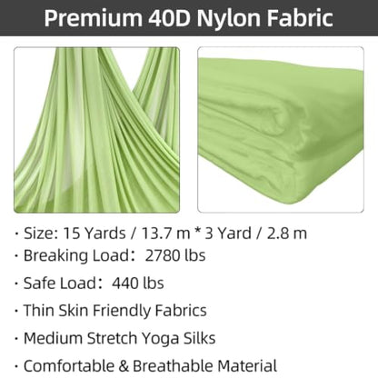 PRIOR FITNESS Aerial Silks Kit, SGS&CE Certified, 9/15/20Yards - color: Budgreen, size: M(15 Yards)