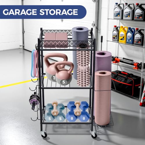 Yoga Mat Storage Rack with Wheels Home Gym Essentials