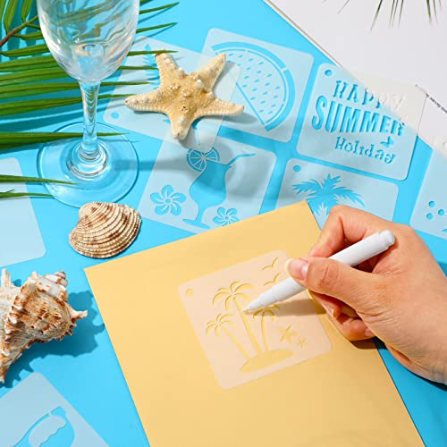 Augshy 56 Pack Summer Stencils for Painting, 3 Inch Beach Crafts Template | Reusable Hawaiian Ocean Life Stencils, Scrapbooking Drawing Wall Floor Decor, DIY Rock Painting Airbrush Fabric Art, 3 Inch - style: Hawaii