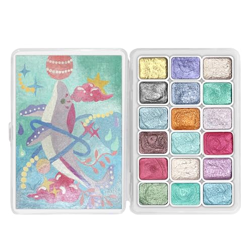 CraftyManor Mini Forestry Shifting Watercolor Painting Set, 18 Color Shifting Watercolor Paint Set, Shimmer Metallic Watercolor Paints Set, Glitter Watercolor Paint, Solid, Macaron Style - color: Macaron 18 Colors