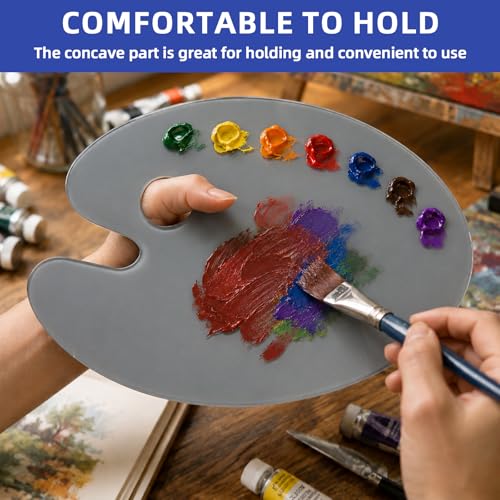 10x14 Inch Handy Oval Natural Grey Tempered Glass Palette | Durable Artist Paint Mixing Pallet for Oil, Acrylic, and Watercolor Painting