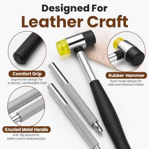 Leather Stamping Tools with Rubber Hammer Saddle Making Stamp Punch Set