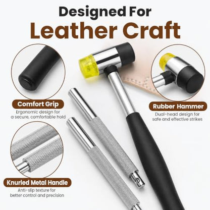 Leather Stamping Tools with Rubber Hammer Saddle Making Stamp Punch Set