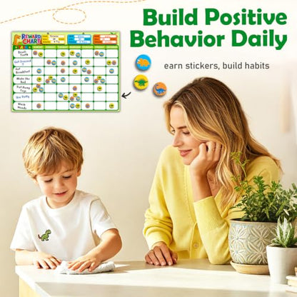 Magnetic Reward Chart for Kids, Customizable Dry Erase Weekly Chore Chart - size: 3 Kids-Dinosaurs