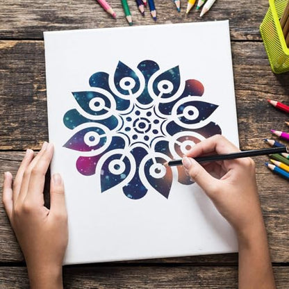 9 PCS Mandala Painting Reusable Stencils Set (6 x 6 inch) Laser Cut Drawing Template for DIY Stones Floor Wall Fabric Wood Art&Craft Supplies - color: 9 PCS