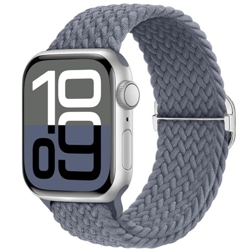 Braided Stretchy Nylon Band Compatible for Apple Watch Bands Women Men - color: BlueGrey, size: 44mm/45mm/46mm/49mm