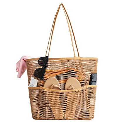 Iioscre Beach Bag for Women, Causal Hobo Handbags with Zipper Inner Pocket - color: Black-001