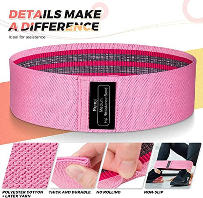 Bundle Set of 8 Resistance Bands for Workout, 5 Latex Exercise Bands and 3 Fabric Booty Bands with 2 Portable Bags