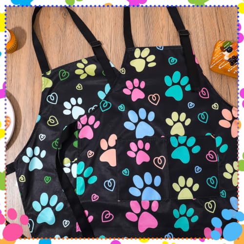 2 Pack Kids Apron, Cute Cooking Aprons, Waterproof Art Apron with Pockets, Toddler Painting Artist Apron Adjustable - color: Dog Paw Prints, size: 45*62cm