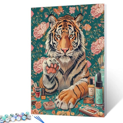 Tucocoo Tiger Paint by Numbers for Adults and Beginners Boho Floral Print Paint by Number Kits Manicure Wall Decoration Acrylic Paints Gift for Friends and Family 16''x20'' (Without Frame) - color: Artwork-22, size: 16''x20''(Without Frame)