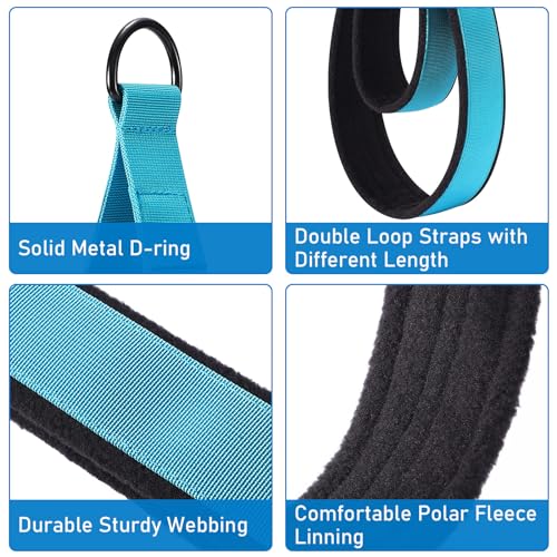 TOBWOLF 2PCS Pilates Straps for Reformer, Double Loop D Ring Foot Hand - color: Blue