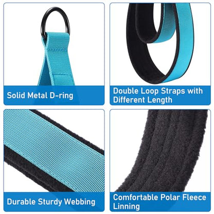 TOBWOLF 2PCS Pilates Straps for Reformer, Double Loop D Ring Foot Hand - color: Blue