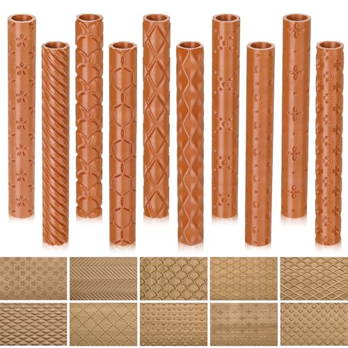 Leriton 10 Pcs Clay Texture Rollers Set, 3D-Printed Clay Pottery Tools 7 in x 0.91 in for Miniatures, Tabletop, Pottery, DIY Crafting, Jewelry Crafting - size: 7 Inch