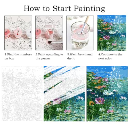 ZRIZQ Paint by Numbers Kit for Adults Beginner,Flower in Water,16x20 | Full set with wooden brushes,rolled canvas,rich paints.Calming activity.Beginner friendly.Just open and paint. - color: 16"X20"Rolled Canvas-Flower in Water