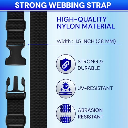 TECEUM 1.5" Nylon Strap Kit with Buckles, Black 6 yards Repair Set | Heavy duty hardware kit: 6yd webbing, 6 quick release buckles, 12 tri-glide slide clips, 6 metal D-rings for crafting. - color: Black, size: 1.5" - 6 yards, style: 6 Buckle - 12 Slides -