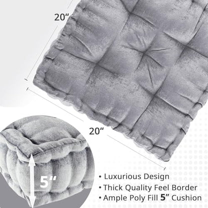 Intelligent Design Azza 바닥 베개 사각 푸프 부채꼴 가장자리 디자인의 셔닐 터프트 저자극성 벤치/의자 쿠션, 1개(1팩), 그레이 - color: 스퀘어 그레이, size: 20"W x 20"L x 5"H