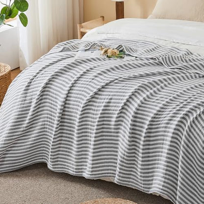 EMME Cotton Muslin Blanket Couch 4-Layer Breathable Gauze Soft Lightweight Bed Blankets Adults Grey Twin XL (66" x 90") - color: Grey, size: Twin XL (66" x 90")