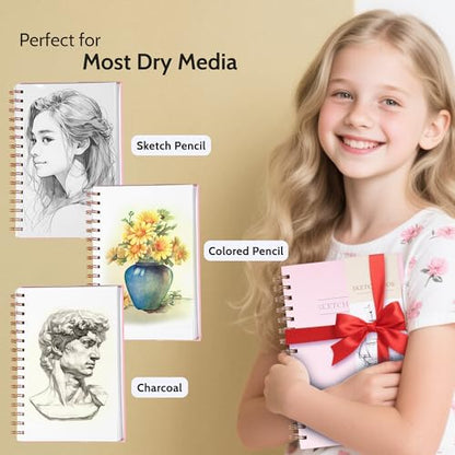 Yoment 5.5" x 8.5" Sketch Book Small Sketchbook for Drawing 100 Sheets Hardcover Spiral Sketch Pad for Kids(68lb/100gsm) Art Sketchbook Drawing Blank Paper Book for Beginner Artist with Pencil Pink | Pink,68 lb/100gsm Hardcover Sketch Pad for Kids,Art Ske