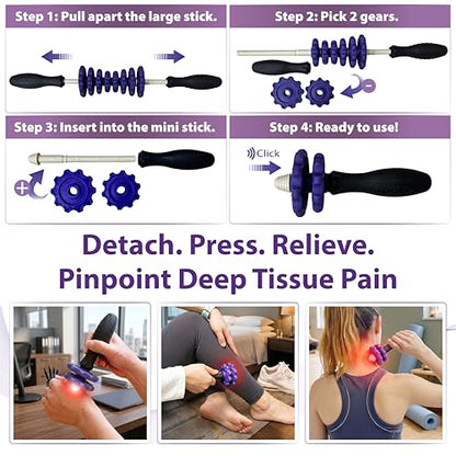 ONIPAX 3-in-1 Muscle Roller Stick - Adjustable Deep Tissue Massage Tool - color: Purple
