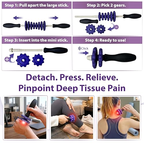 ONIPAX 3-in-1 Muscle Roller Stick - Adjustable Deep Tissue Massage Tool - color: Blue