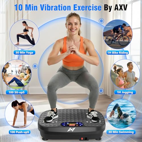 AXV Vibration Plate Fitness Platform Exercise Machine Body Vibrating Board | Curved Design Powerful 200W Bluetooth Oscillating Shake Plate for Lymphatic Drainage Recovery Whole Body Toning With Handles - color: BASIC.SILVER