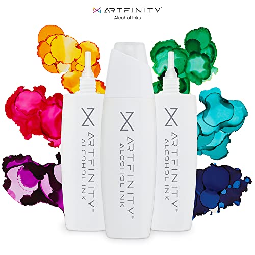 Artfinity Alcohol Ink Dayglow Set of 10 Colors (25 ml) with Free Acrylic Stand - for Painting or Alcohol Marker Refill Ink, Acid-Free, Fast-Drying, Permanent, Transparent, Swatch Template - color: Dayglow
