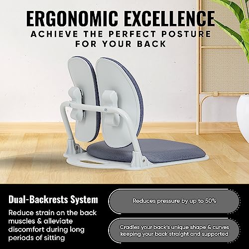 Ergonomic Dual-Backrests Floor Chair with Back Support (Grey) | Reduce pressure on your back by up to 50% - color: Grey