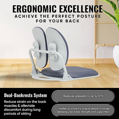 Ergonomic Dual-Backrests Floor Chair with Back Support (Grey) | Reduce pressure on your back by up to 50% - color: Grey