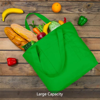 TOPDesign 1-Pack Canvas Tote Bag with an External Pocket, Reusable Grocery Shopping Bag, Top Zipper Closure, Daily Essentials (Lime Green) - color: Lime Green