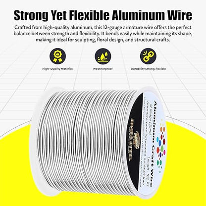 12 Gauge Aluminum Wire 100 Ft (Silver, 2mm), Metal Armature Wire for Sculpting, Aluminum Craft Material, Jewelry Making, Bendable for Crafts, Beading & Floral Design by Simba Steel - style: 12 Gauge x 100 FT