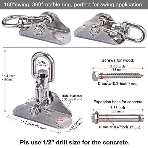SELEWARE Stainless Steel Swing Hanger Heavy Duty Ceiling Swing Mount Free Swivel Swing Hook Swing Hardware Kit for Yoga Swing Hammock Chair Porch Swing Sets Heavy Punching Bag 1000 LB Capacity - color: 360° Swing Hanger ( 1 Pack )