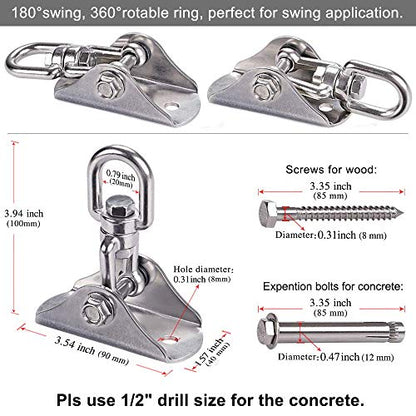 SELEWARE Stainless Steel Swing Hanger Heavy Duty Ceiling Swing Mount Free Swivel Swing Hook Swing Hardware Kit for Yoga Swing Hammock Chair Porch Swing Sets Heavy Punching Bag 1000 LB Capacity - color: 360° Swing Hanger ( 1 Pack )