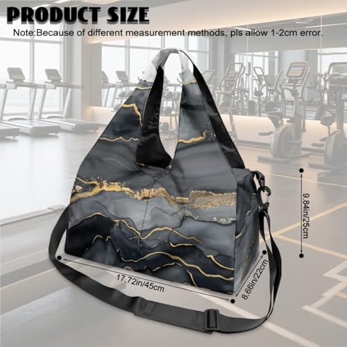 Yoga Gym Bag with Removable Adjustable Shoulder Strap, Shoe Compartment & Top Yoga Mat Holder 17.72x8.66x9.84in - color: Black Marble Textured Print