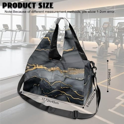 Yoga Gym Bag with Removable Adjustable Shoulder Strap, Shoe Compartment & Top Yoga Mat Holder 17.72x8.66x9.84in - color: Black Marble Textured Print