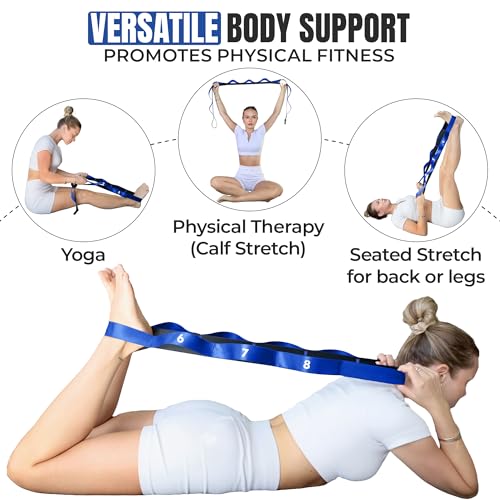 Stretch Strap with Loops Physical Therapy - Full Body Exercise Straps for Stretching with Detachable Foot - Leg & Calf Stretcher for Plantar Fasciitis, Physical Therapy, Pain Relief, and Flexibility - color: Blue