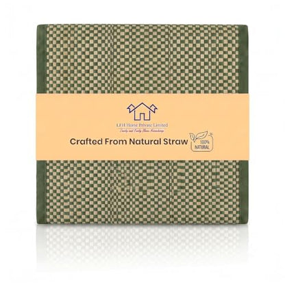 LFH Home Handmade Straw Yoga Mat For Exercise, Workout, Fitness - Perfect Heavy Quality Eco Friendly Natural Straw Reversible Yoga Mat for Men & Women - 72x24 Inch - color: Military Green