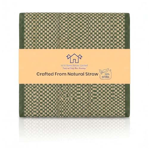 LFH Home Handmade Straw Yoga Mat For Exercise, Workout, Fitness - Perfect Heavy Quality Eco Friendly Natural Straw Reversible Yoga Mat for Men & Women - 72x24 Inch - color: Military Green