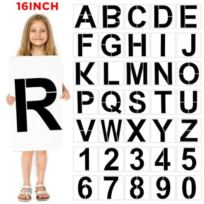 SATINIOR 16 Inch Large Letter Stencils and Numbers, 36 Pcs Reusable Alphabet Stencils Plastic Numbers Templates Craft for Wood Wall Fabric Signage Chalkboard Painting DIY Projects (Standard) - size: 16 Inch, style: Standard