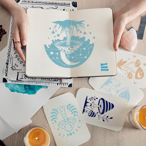 Keluna Mushroom Stencils for Painting, 18 Pcs Bohemian Art Craft, 12 Inch Large Reusable Crescent Moon Phase Drawing Template for Wood Wall Canvas Home Decor - style: mushroom