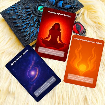 Chakra Intention Oracle Cards, 49 oracle card with meanings on them Reflection Deck for Mindfulness, Intention Setting Meditation, Seven Chakra Inspired Oracle Cards for Self-Reflection Personal Gro