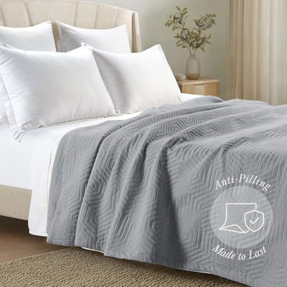 Threadmill Luxury Cotton Blankets for Queen Size Bed | All-Season 100% Cotton Queen Size Blanket | Aster Jacquard Cozy Lightweight, Soft Breathable Coverlet fits Full Size Bed, 90x92 | Scottish Grey - color: Aster Scottish Grey, size: Queen / Full