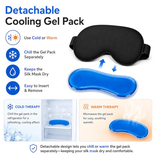 Cooling Sleep Mask with Mulberry Silk Surface & Removable Gel Pack - color: Cooling Black
