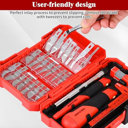 TOOLEAGUE 40Pcs Craft Knife Set, Precision Hobby Knife | with Plastic Storage Case, CRV Blades, for Pumpkin Carving, Modeling