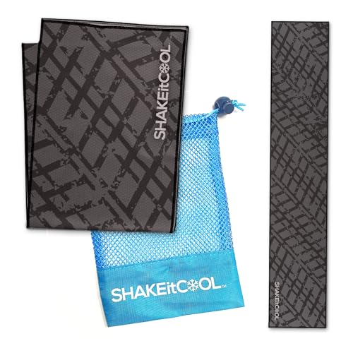 SHAKEitCOOL Original Cooling Towel – Be Cool in Style - Heat Relief, Soft, Lightweight, Sun Protection, Easy Clean - Perfect for Biking, Running, Yoga, Gym, Gardening - Black Tread - color: Black Tread